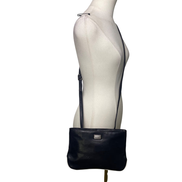 Perlina Women’s Black Leather Adjustable Strap Minimalist Design Crossbody Bag