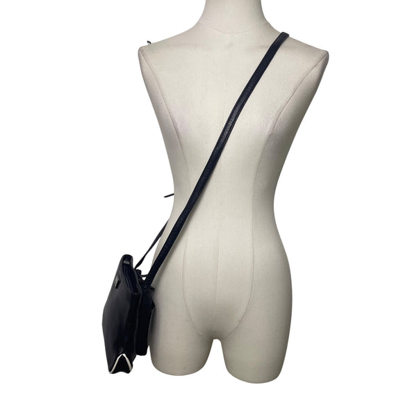 Perlina Women’s Black Leather Adjustable Strap Minimalist Design Crossbody Bag