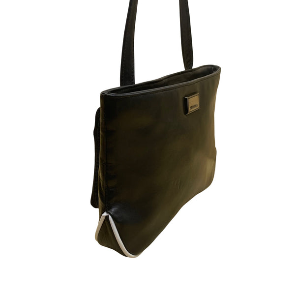 Perlina Women’s Black Leather Adjustable Strap Minimalist Design Crossbody Bag