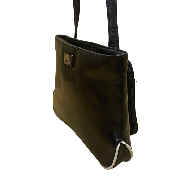 Perlina Women’s Black Leather Adjustable Strap Minimalist Design Crossbody Bag