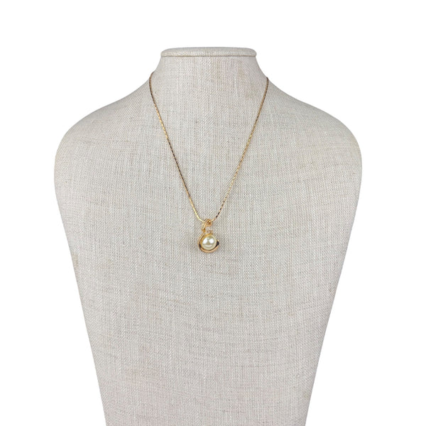 18K RGP Gold Filled Women Gold Tone Faux Pearl Necklace & Earrings Jewelry Set