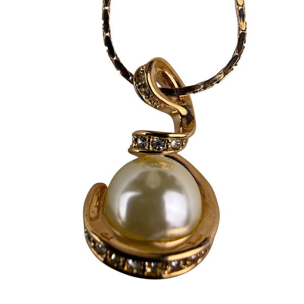 18K RGP Gold Filled Women Gold Tone Faux Pearl Necklace & Earrings Jewelry Set