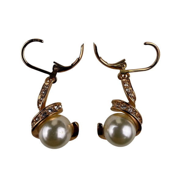 18K RGP Gold Filled Women Gold Tone Faux Pearl Necklace & Earrings Jewelry Set