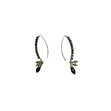 Handcrafted Silver Wire Black Crystal Earrings With Teardrop Charm & Iridescent Beads