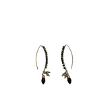 Handcrafted Silver Wire Black Crystal Earrings With Teardrop Charm & Iridescent Beads