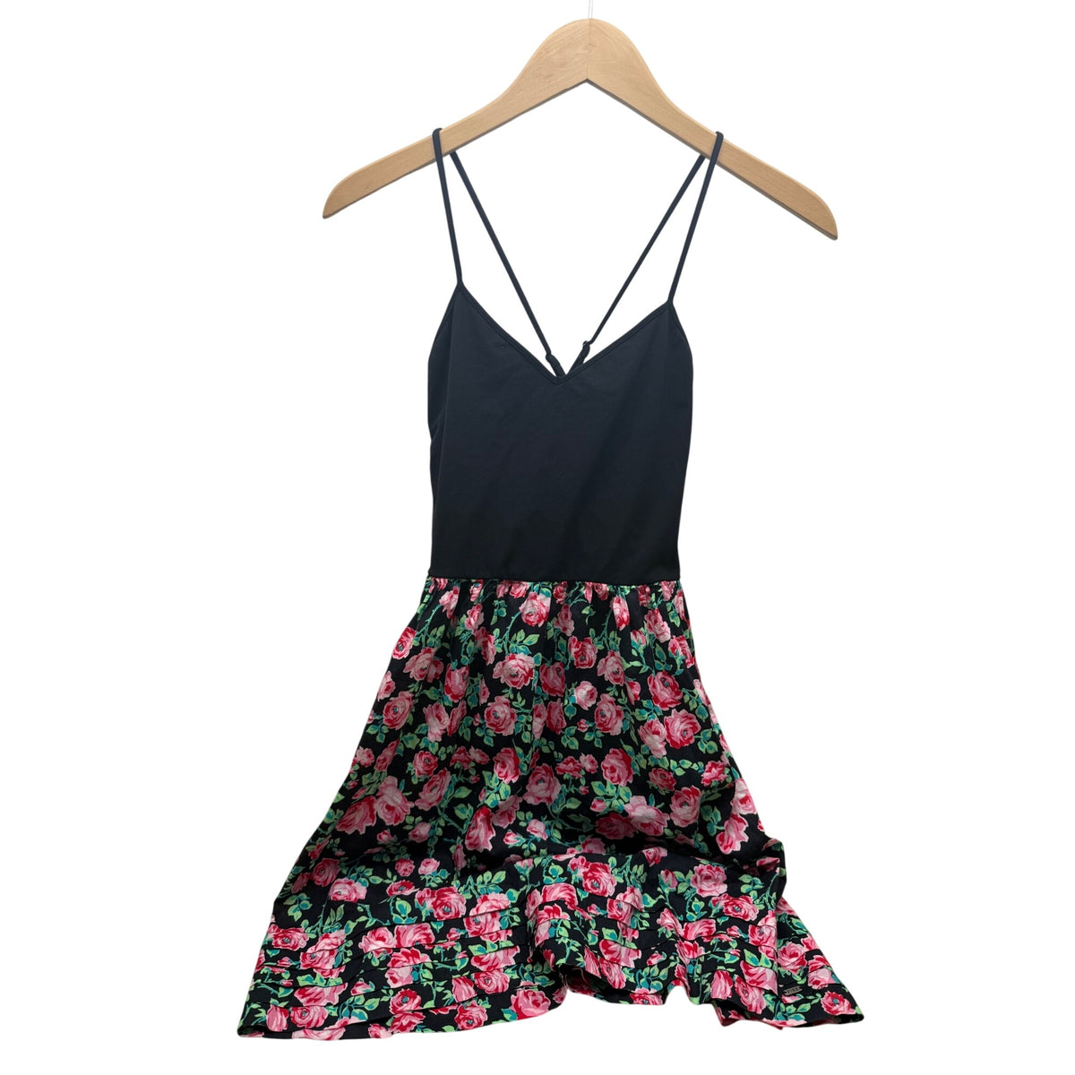 Pink Victorias Secret Womens Black Floral Strappy Mini Dress Rose Print Size M