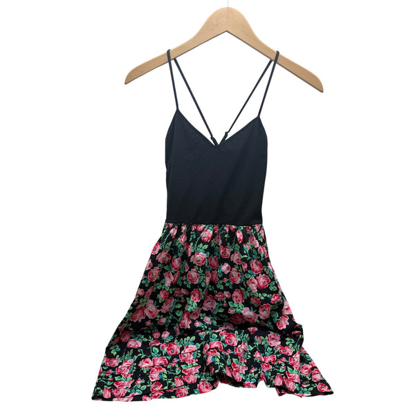 Pink Victorias Secret Womens Black Floral Strappy Mini Dress Rose Print Size M