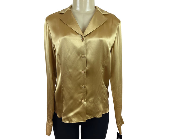 Studio 148 By Lafayette 148 Women’s Gold Satin Button-Up Blouse Size 6 - New