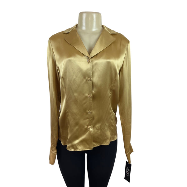 Studio 148 By Lafayette 148 Women’s Gold Satin Button-Up Blouse Size 6 - New