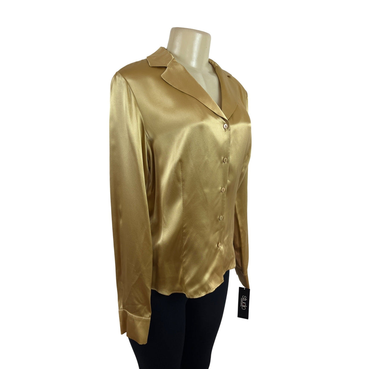 Studio 148 By Lafayette 148 Women’s Gold Satin Button-Up Blouse Size 6 - New