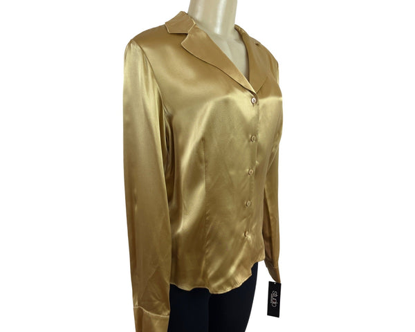Studio 148 By Lafayette 148 Women’s Gold Satin Button-Up Blouse Size 6 - New