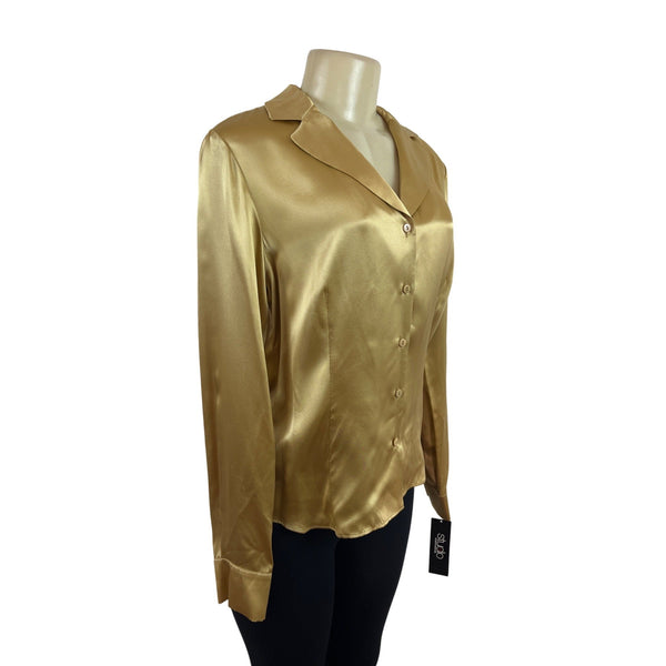 Studio 148 By Lafayette 148 Women’s Gold Satin Button-Up Blouse Size 6 - New
