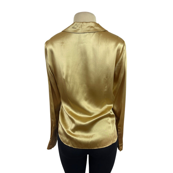 Studio 148 By Lafayette 148 Women’s Gold Satin Button-Up Blouse Size 6 - New