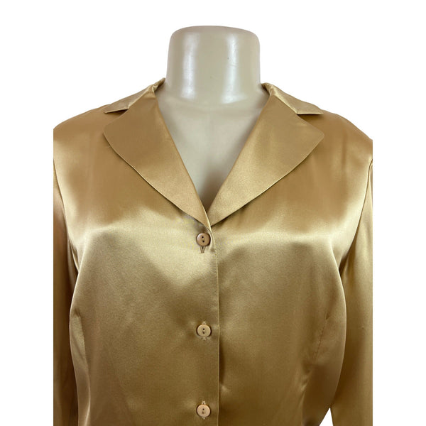 Studio 148 By Lafayette 148 Women’s Gold Satin Button-Up Blouse Size 6 - New