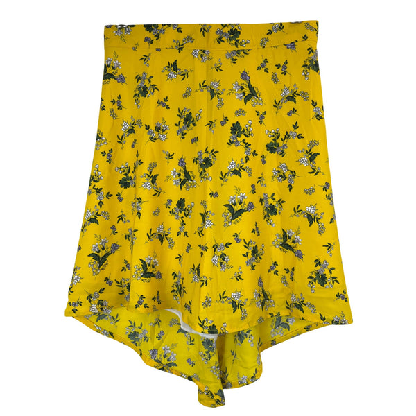 Yellow Floral Womens High-Low Skirt Lightweight Summerwear Size M
