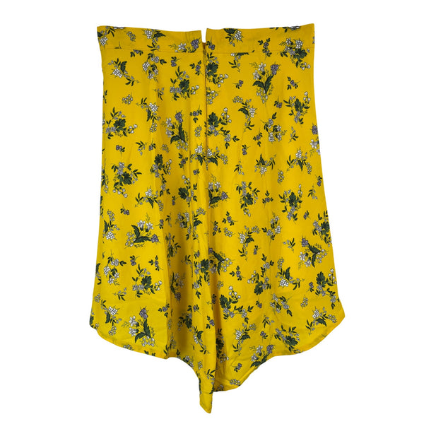 Yellow Floral Womens High-Low Skirt Lightweight Summerwear Size M