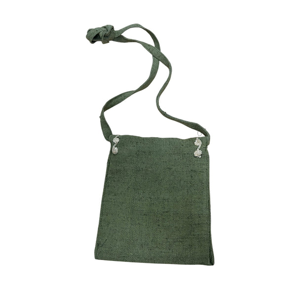 Green Handmade Womens Embroidered Crossbody Bag Canvas Red & White Floral Design Adjustable Strap