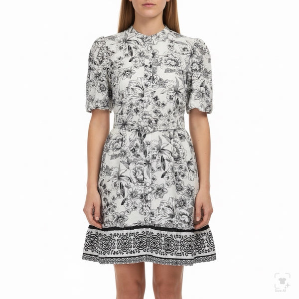 Joie Black & White Floral Dress Polyester/Button-Down/Tie Belt/Has Pockets Sz 4