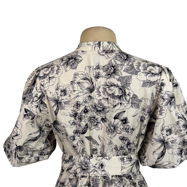 Joie Black & White Floral Dress Polyester/Button-Down/Tie Belt/Has Pockets Sz 4