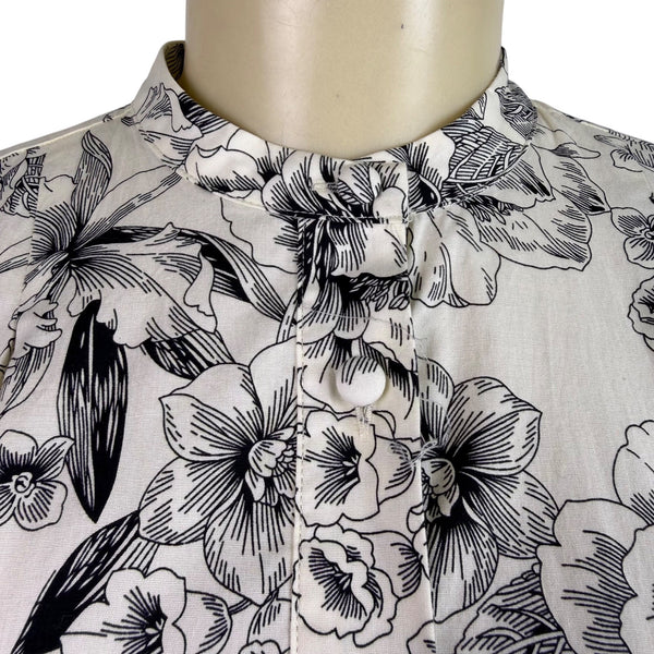 Joie Black & White Floral Dress Polyester/Button-Down/Tie Belt/Has Pockets Sz 4