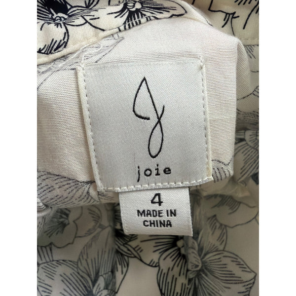 Joie Black & White Floral Dress Polyester/Button-Down/Tie Belt/Has Pockets Sz 4