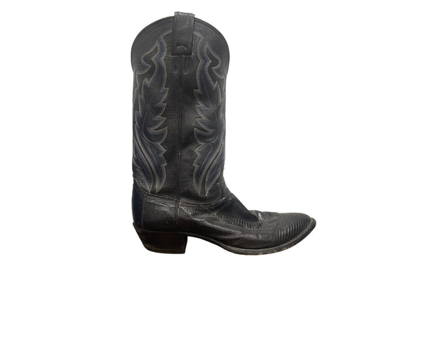 Justin Mens Black Leather Cowboy Western Boots Size 10D Stitched Style Durable