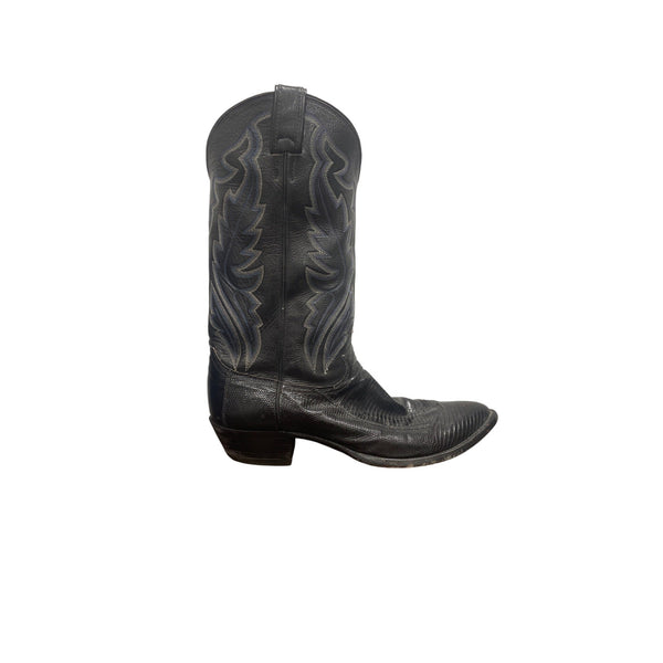 Justin Mens Black Leather Cowboy Western Boots Size 10D Stitched Style Durable