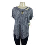 E-Maline Womens Black & White Abstract Print Keyhole Top Short Sleeve Sz L - New