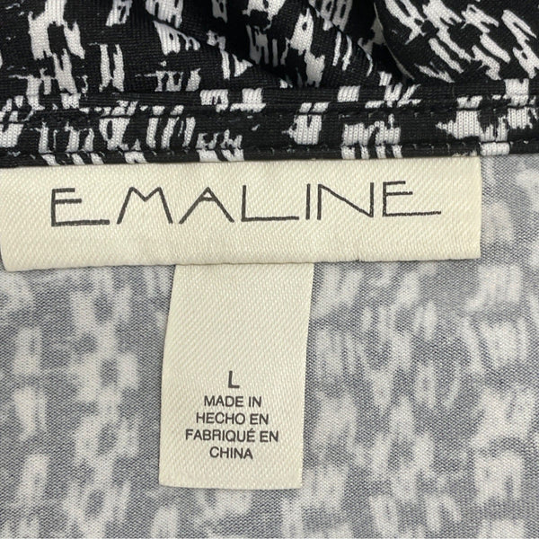 E-Maline Womens Black & White Abstract Print Keyhole Top Short Sleeve Sz L - New
