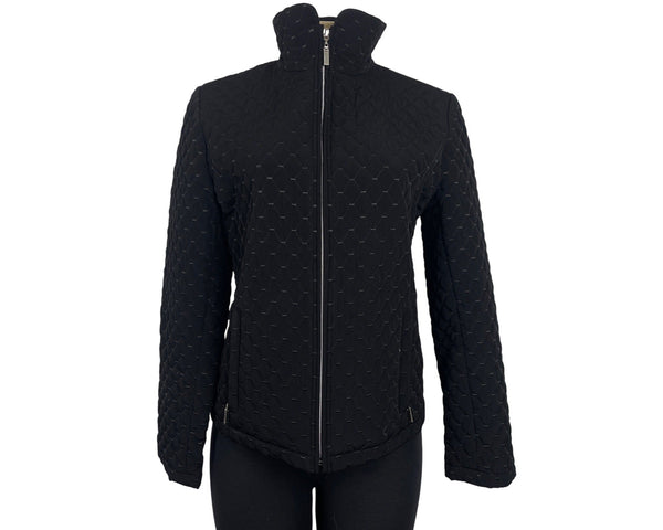 Portrait Womens Black Quilted Jacket With Zipped Closure & Adjustable Waist Sz S