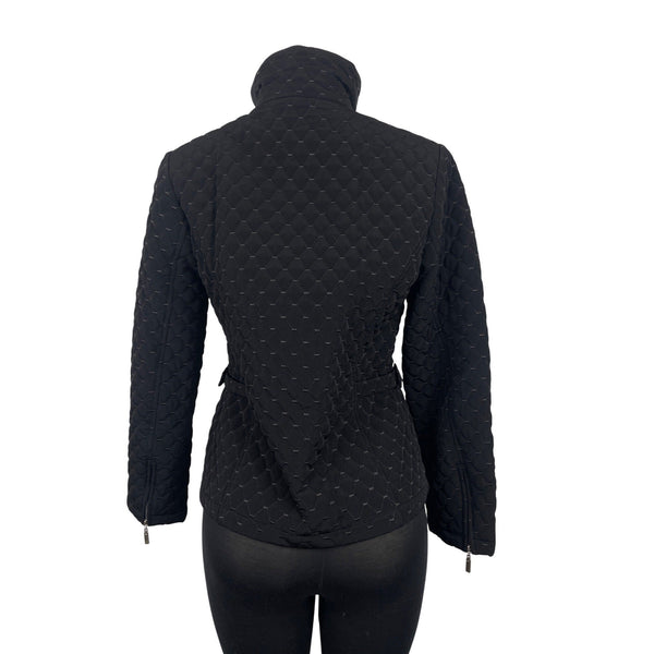 Portrait Womens Black Quilted Jacket With Zipped Closure & Adjustable Waist Sz S
