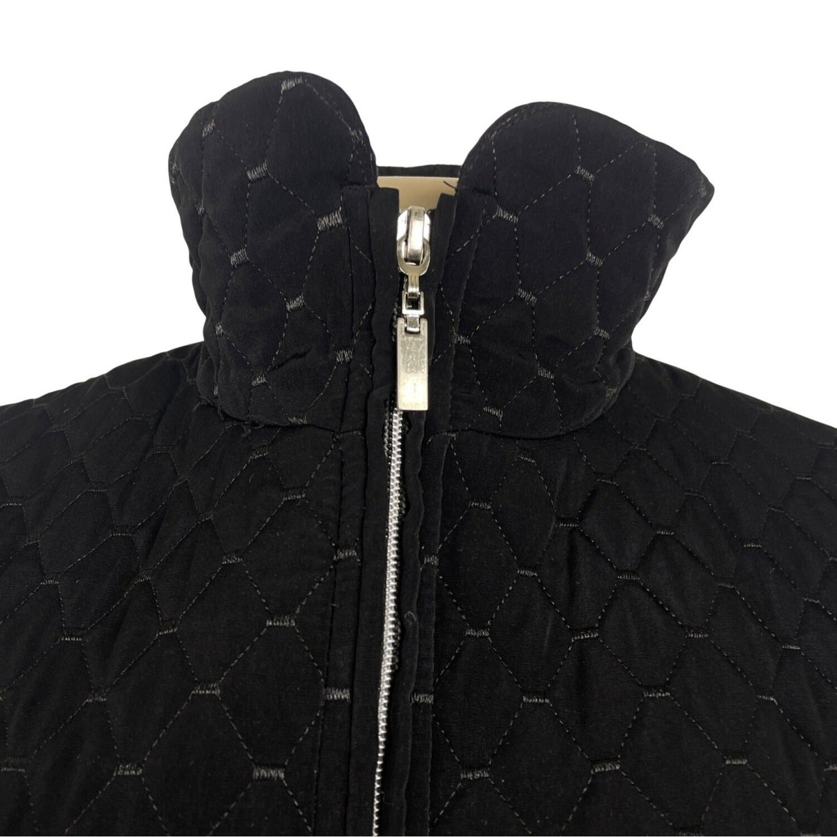 Portrait Womens Black Quilted Jacket With Zipped Closure & Adjustable Waist Sz S