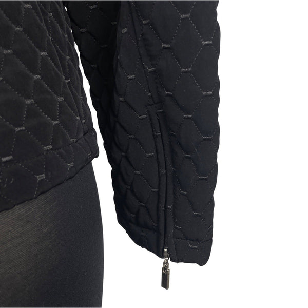 Portrait Womens Black Quilted Jacket With Zipped Closure & Adjustable Waist Sz S