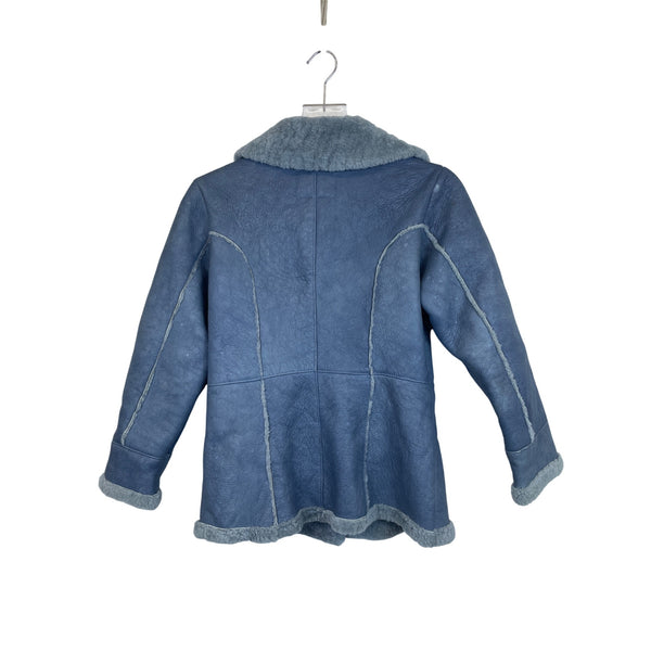 Vecchio Ponte Girls Blue Shearling Lamb Button-Up Jacket 10Y Made In Italy Soft Fur Lining