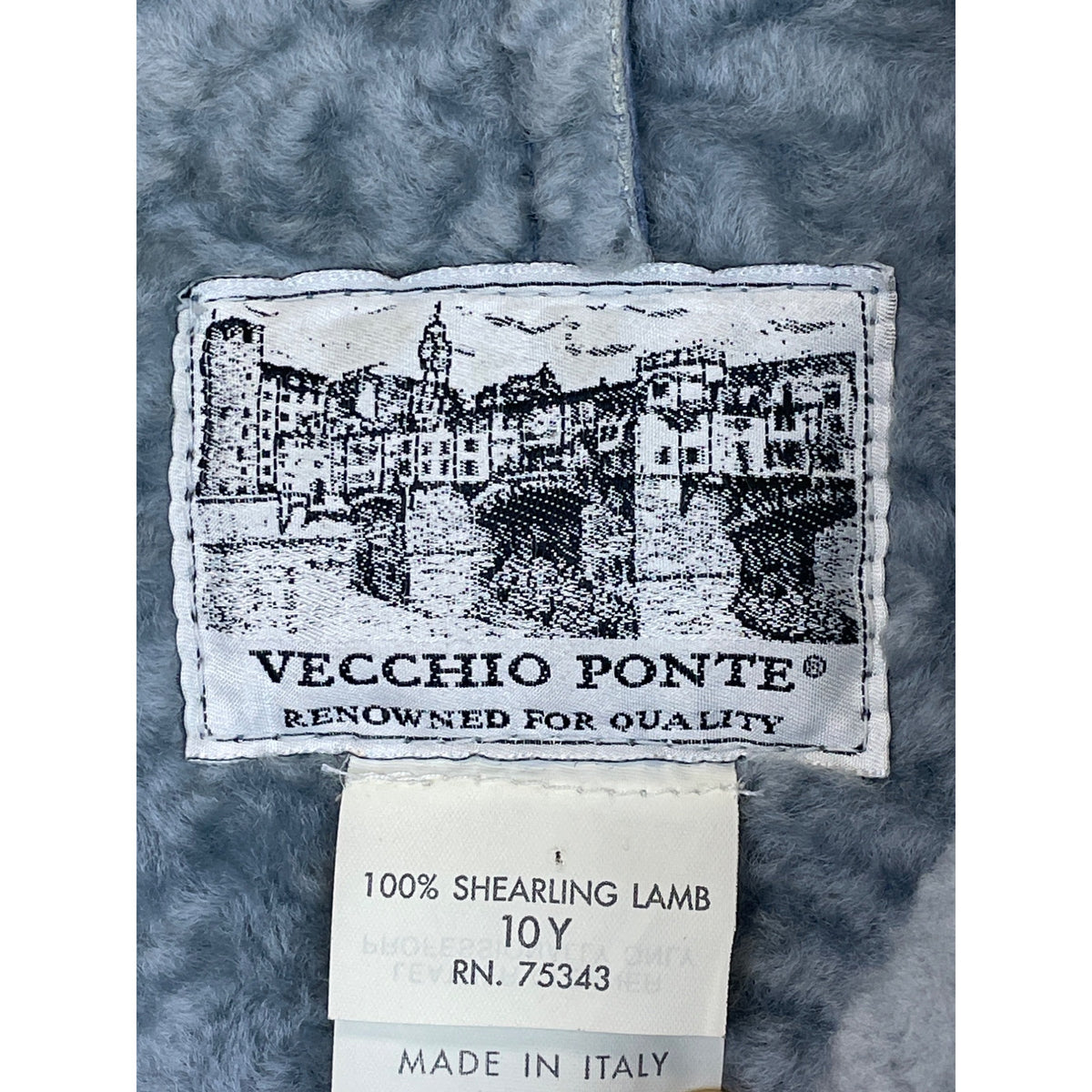 Vecchio Ponte Girls Blue Shearling Lamb Button-Up Jacket 10Y Made In Italy Soft Fur Lining