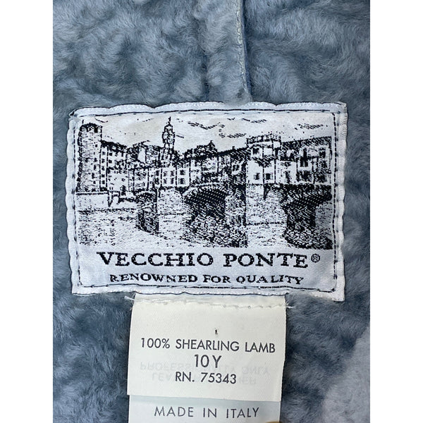 Vecchio Ponte Girls Blue Shearling Lamb Button-Up Jacket 10Y Made In Italy Soft Fur Lining