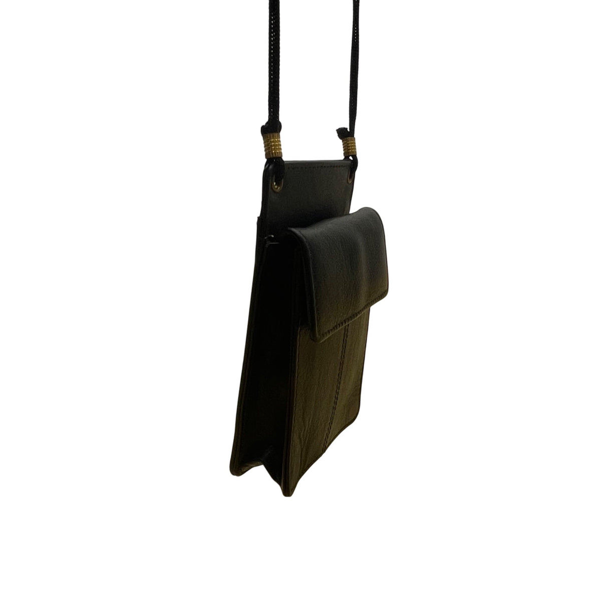 ILI Womens Black Leather Crossbody ID Holder Compact Bag