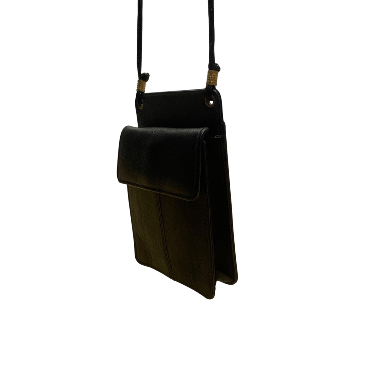 ILI Womens Black Leather Crossbody ID Holder Compact Bag