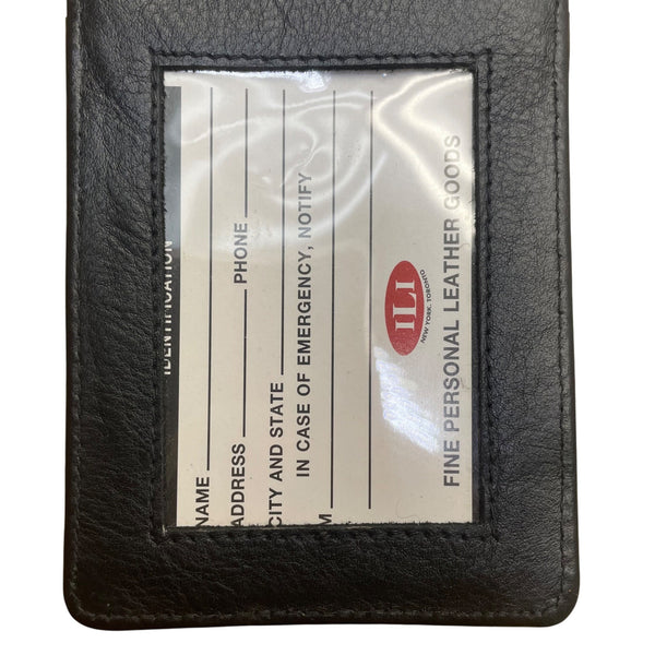 ILI Womens Black Leather Crossbody ID Holder Compact Bag