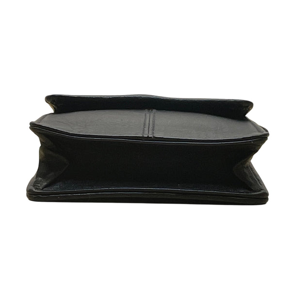 ILI Womens Black Leather Crossbody ID Holder Compact Bag