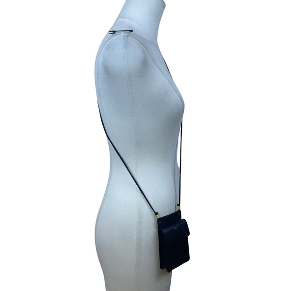 ILI Womens Black Leather Crossbody ID Holder Compact Bag