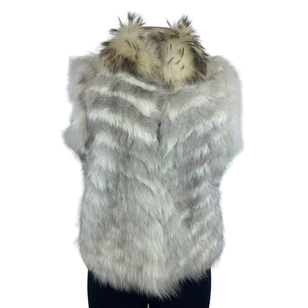 JinHwaTsai Women's White Rabbit and Fox Fur Vest Sz 11 (EUR 42)