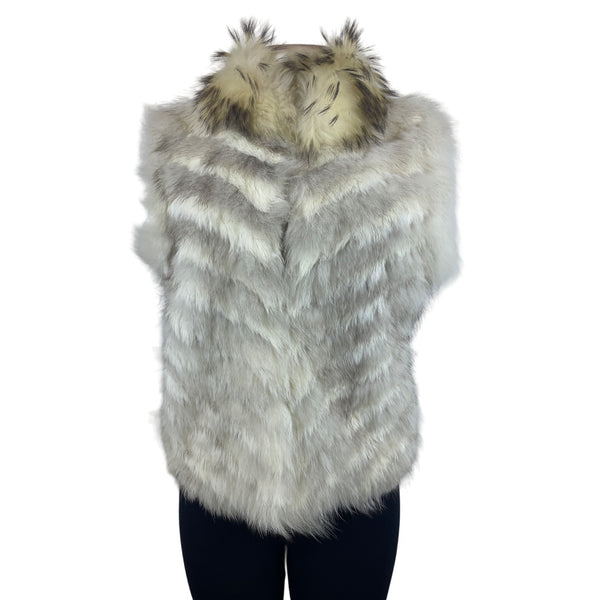 JinHwaTsai Women's White Rabbit and Fox Fur Vest Sz 11 (EUR 42)