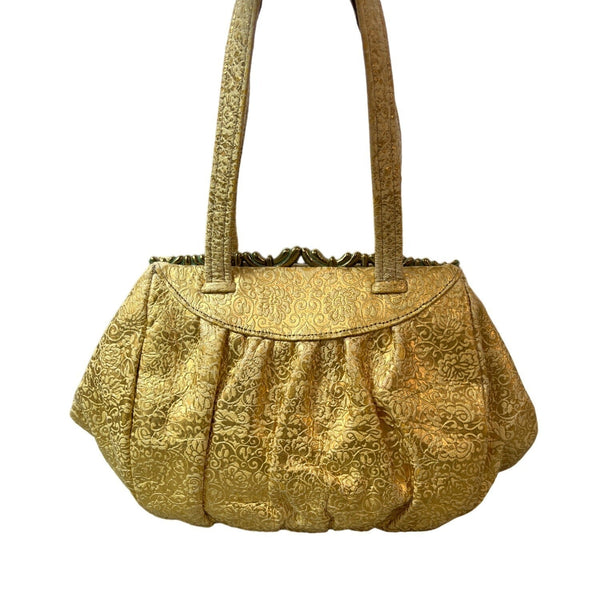 Vintage Women's Yellow Gold with Floral Embossed Pattern Evening Handbag