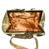 Vintage Women's Yellow Gold with Floral Embossed Pattern Evening Handbag