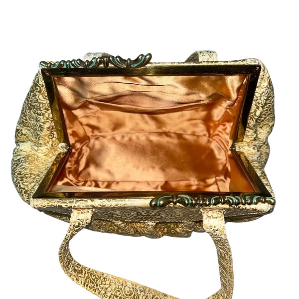 Vintage Women's Yellow Gold with Floral Embossed Pattern Evening Handbag