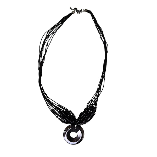 Black Beaded Pendant Necklace Women Jewelry Handmade Multi-Strand Adjustable Elegant Design