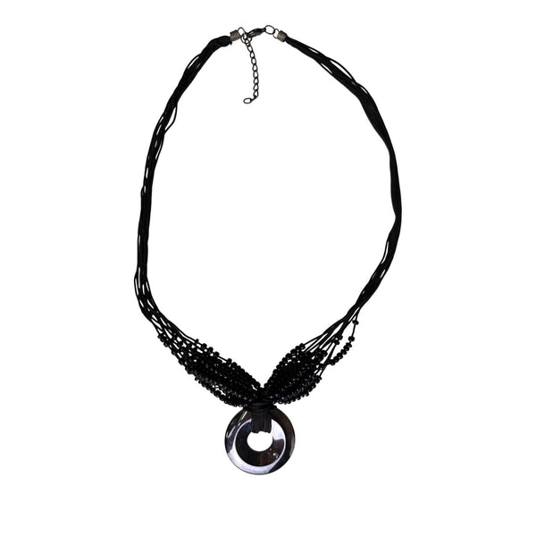 Black Beaded Pendant Necklace Women Jewelry Handmade Multi-Strand Adjustable Elegant Design
