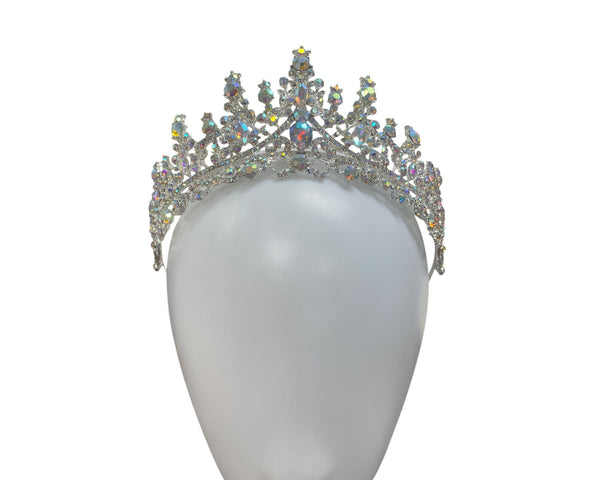 Crystal Rhinestone Tiara Crown For Women Silver Base Bridal Wedding Headpiece Sparkling Iridescent Accents Elegant And Timeless Design