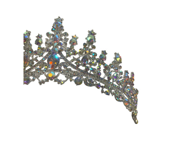 Crystal Rhinestone Tiara Crown For Women Silver Base Bridal Wedding Headpiece Sparkling Iridescent Accents Elegant And Timeless Design